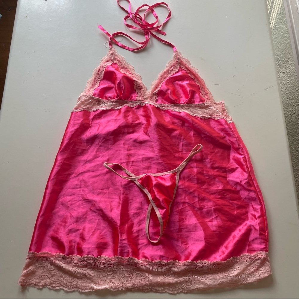 Hot pink satin lingerie set